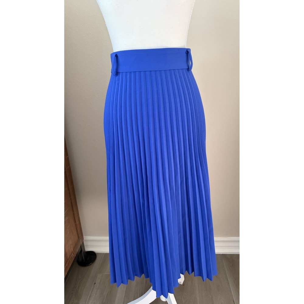 Ann Taylor Pleated Midi Skirt Cobalt Blue High Rise Size 12 Career Office